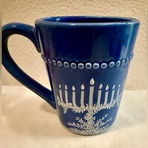 MESA Chanukah mug w/menorah. 12-13oz. Blue with white. Hanukkah